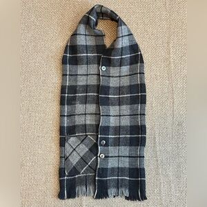 Vintage Matt Andrews Zefyr Wool Scarf Vest Gray Plaid Fringe Pocket Academia